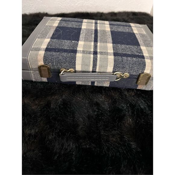 Vintage Aries Travel Backgammon Blue and Grey Plaid - Picture 3 of 9